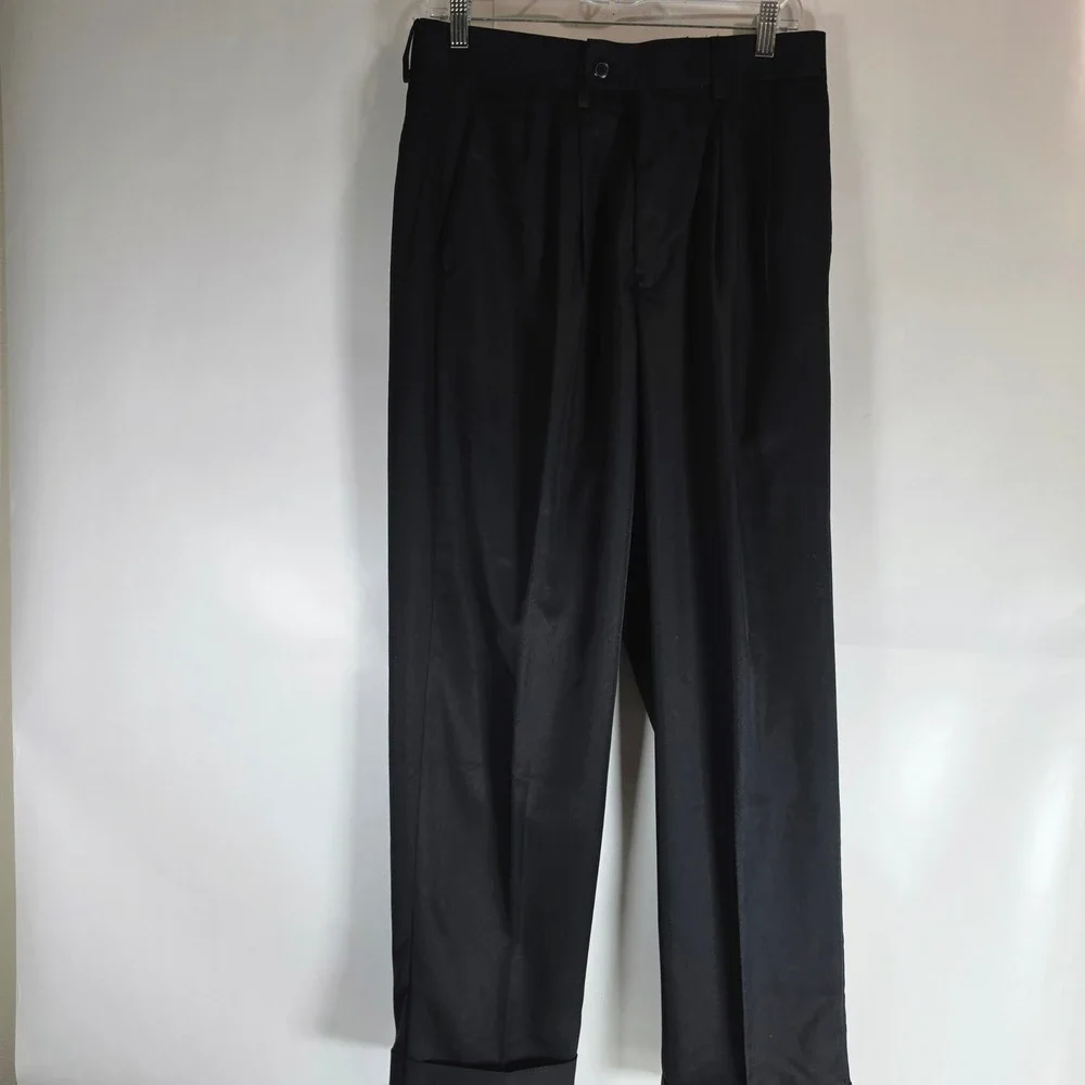 Alan Flusser Golf Pants Mens 32x30 Black Pleated Cuffed No Iron NWT